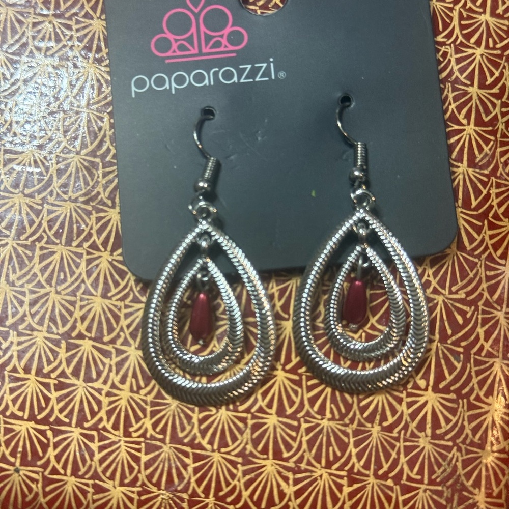 NWT Paparazzi Silver and Red Tranquil Teardrop Earrings